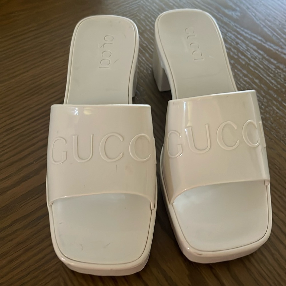 White Gucci Patent 60mm Slides